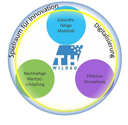 Grafik der drei neuen Forschungsfelder der TH plus Querschnittsthema Digitalisierung