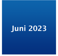 Icon mit weißer Schrift "Juni 2023" auf blauem Grund