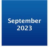 Icon mit weißer Schrift "September 2023" auf blauem Grund