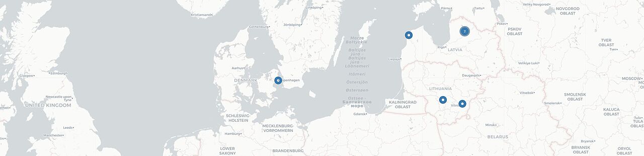 Das Bild zeigt eine Karte der Ostseeregion, die Partner des Projektes sind in der Karte markiert
