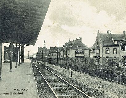 Bahnhof Wildau Schwarz-weiß Ansicht des früheren Bahnhof Wildau