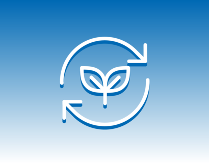 Nachhaltige Werteschöpfung Icon  Nachhaltige Wert(e)schöpfung, bestehend aus der symbolischen Darstellung einer Pflanze mit zwei Blättern und zwei einen Kreislauf darstellenden Pfeilen