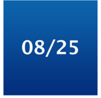 Schriftzug 08/25 auf blauem Hintergrund