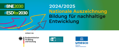 Logo des BMBF und der UNESCO der Nationalen Auszeichnung "Bildung für nachhaltige Entwicklung"