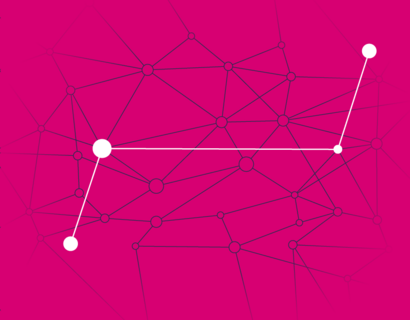 THCONNECT Pinkfarbener Hintergrund mit feinen schwarzen und weißen Linien, die miteinander verbunden sind und die Vernetzung symbolisieren sollen