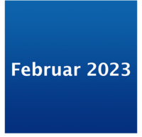 Icon mit weißer Schrift "Februar 2023" auf blauem Grund