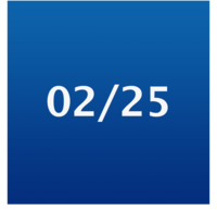 Schriftzug 02/25 auf blauem Hintergrund