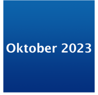Icon mit weißer Schrift "Oktober 2023" auf blauem Grund